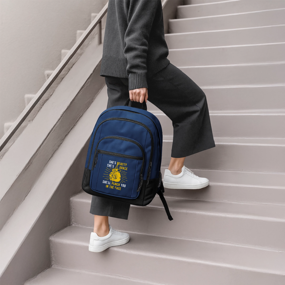 She's beauty, she's grace, she'll punch you in the face Backpack - navy