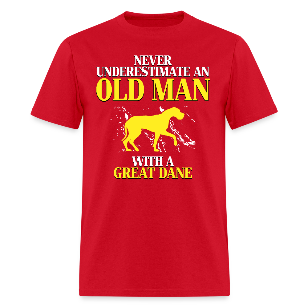 K00694 Great dane Gift, Never underestimate an old man with a Great dane, Grandpa tee, Unisex T-shirt, Grandfather gift, Grandfather t-shirt - red