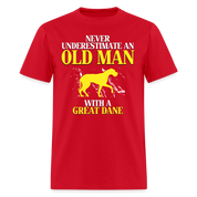 K00694 Great dane Gift, Never underestimate an old man with a Great dane, Grandpa tee, Unisex T-shirt, Grandfather gift, Grandfather t-shirt - red