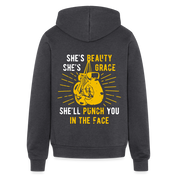 S00188 She's beauty, she's grace, she'll punch you in the face Unisex Zip Hoodie Boxing Gift - charcoal grey