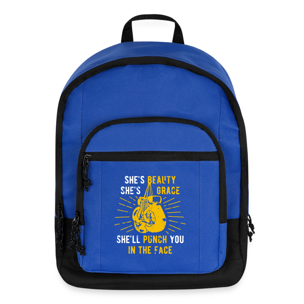 She's beauty, she's grace, she'll punch you in the face Backpack - royal blue