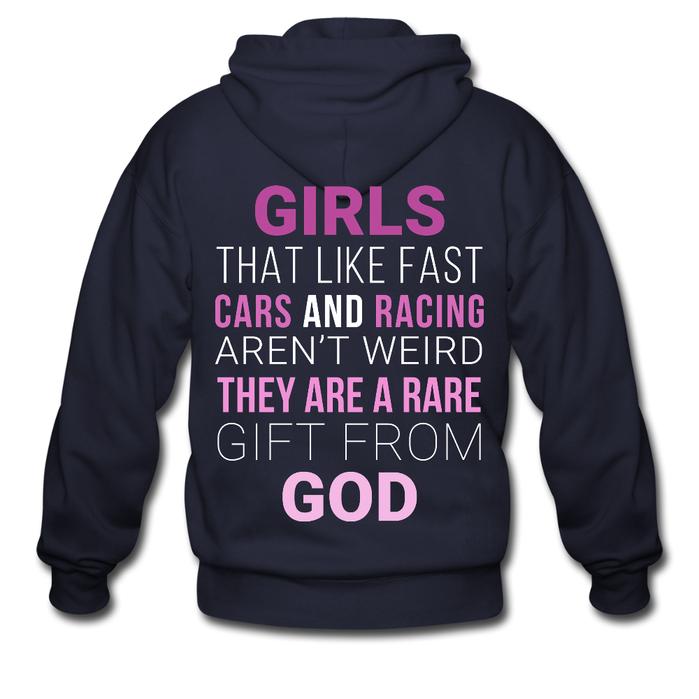 S00580   Girls that like fast cars and racing aren't weird, they are a rare gift from God Unisexzip hoodie - navy