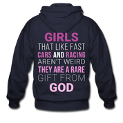 S00580   Girls that like fast cars and racing aren't weird, they are a rare gift from God Unisexzip hoodie - navy