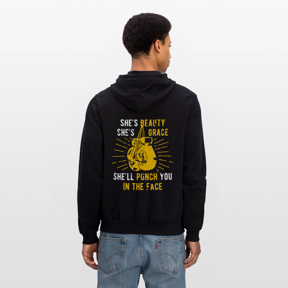S00188 She's beauty, she's grace, she'll punch you in the face Unisex Zip Hoodie Boxing Gift - black