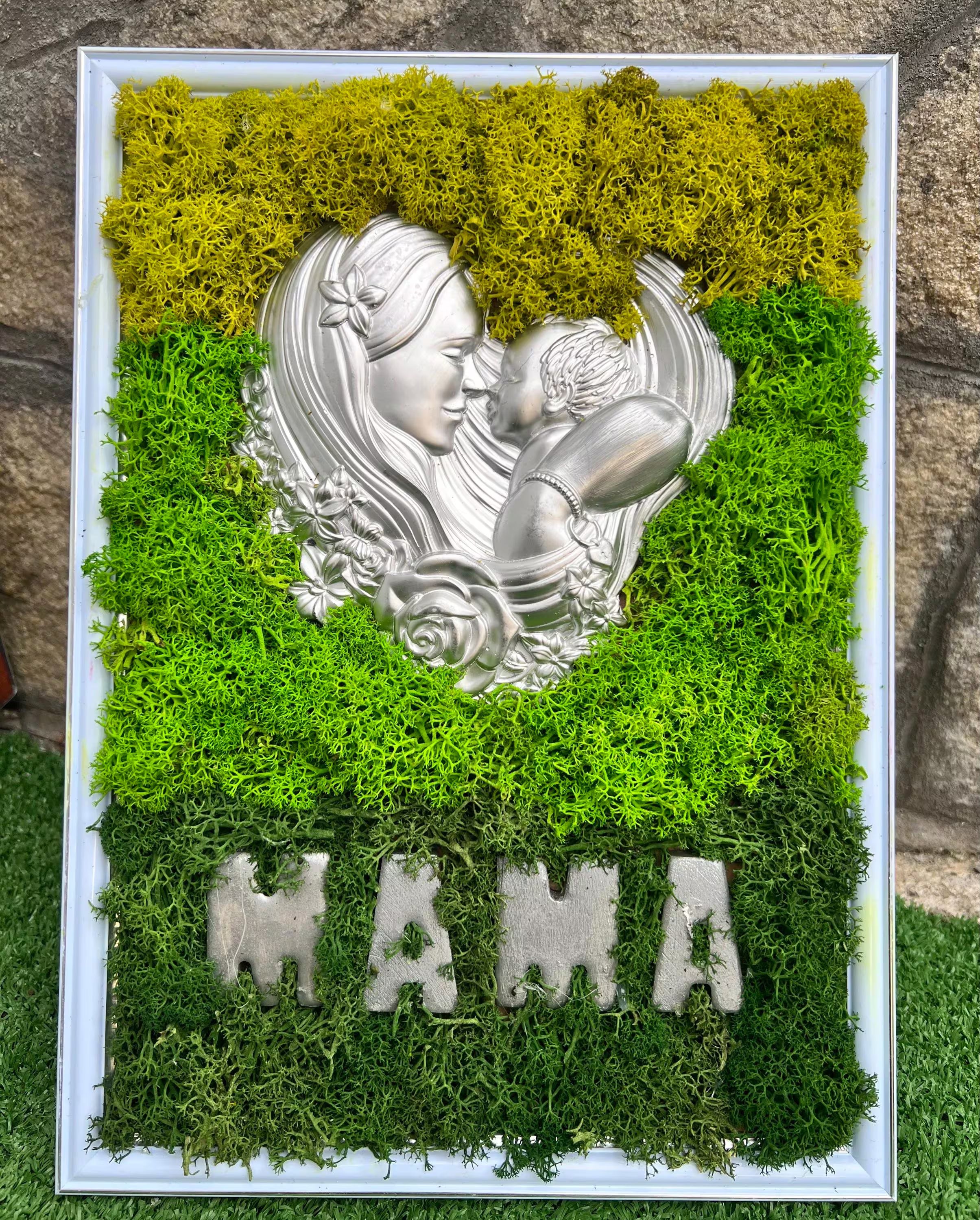 A mother's embras Eternal painting with scandinavian moss”
