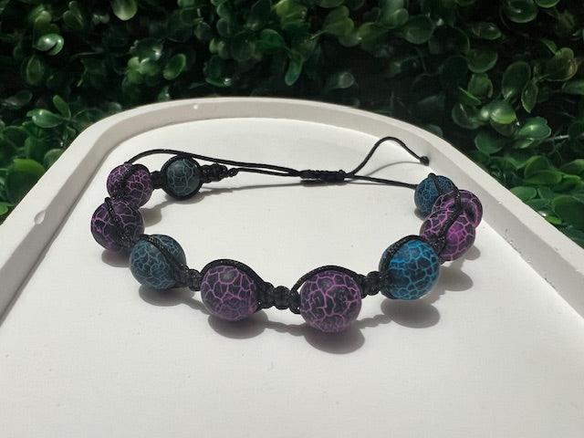 Handmade Purple & Blue Crackle Agate Bracelet | Adjustable Macrame Gemstone Jewelry | Boho Gift for Her or Him