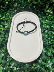 Black Macrame Bracelet with Iridescent Ring Charm