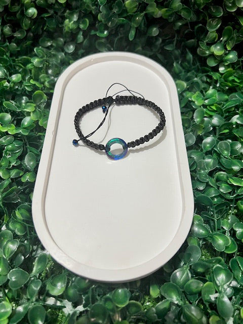 Black Macrame Bracelet with Iridescent Ring Charm