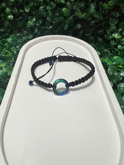 Black Macrame Bracelet with Iridescent Ring Charm