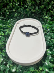 Black macrame bracelet with blue bead charm handmade