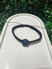 Black macrame bracelet with blue bead charm handmade