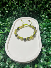 Natural Stone Beaded Bracelet with Green Cord Handmade