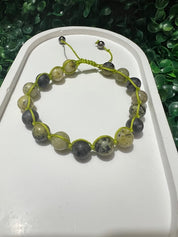 Natural Stone Beaded Bracelet with Green Cord Handmade