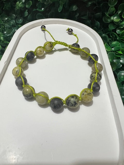 Natural Stone Beaded Bracelet with Green Cord Handmade