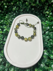 Natural Stone Beaded Bracelet with Green Cord Handmade