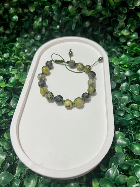 Natural Stone Beaded Bracelet with Green Cord Handmade