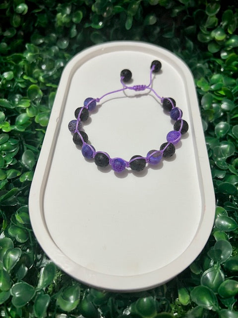Lava & Purple Agate Stone Bracelet | Aromatherapy Essential Oil Diffuser Bracelet | Handmade Adjustable Jewelry