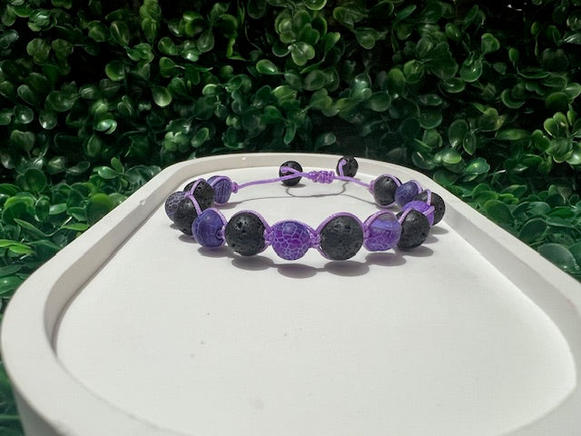Lava & Purple Agate Stone Bracelet | Aromatherapy Essential Oil Diffuser Bracelet | Handmade Adjustable Jewelry