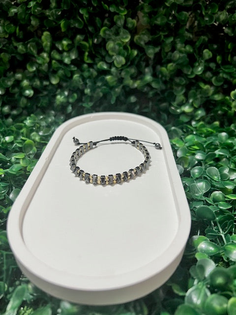 Hematite Pyramid Bead Bracelet | Handmade Black & Gold Adjustable Bracelet | Grounding Jewelry for Him or Her