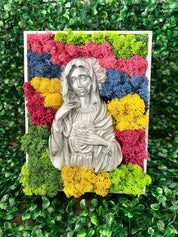 Icon Virgin Mary 3D with Scandinavian moss