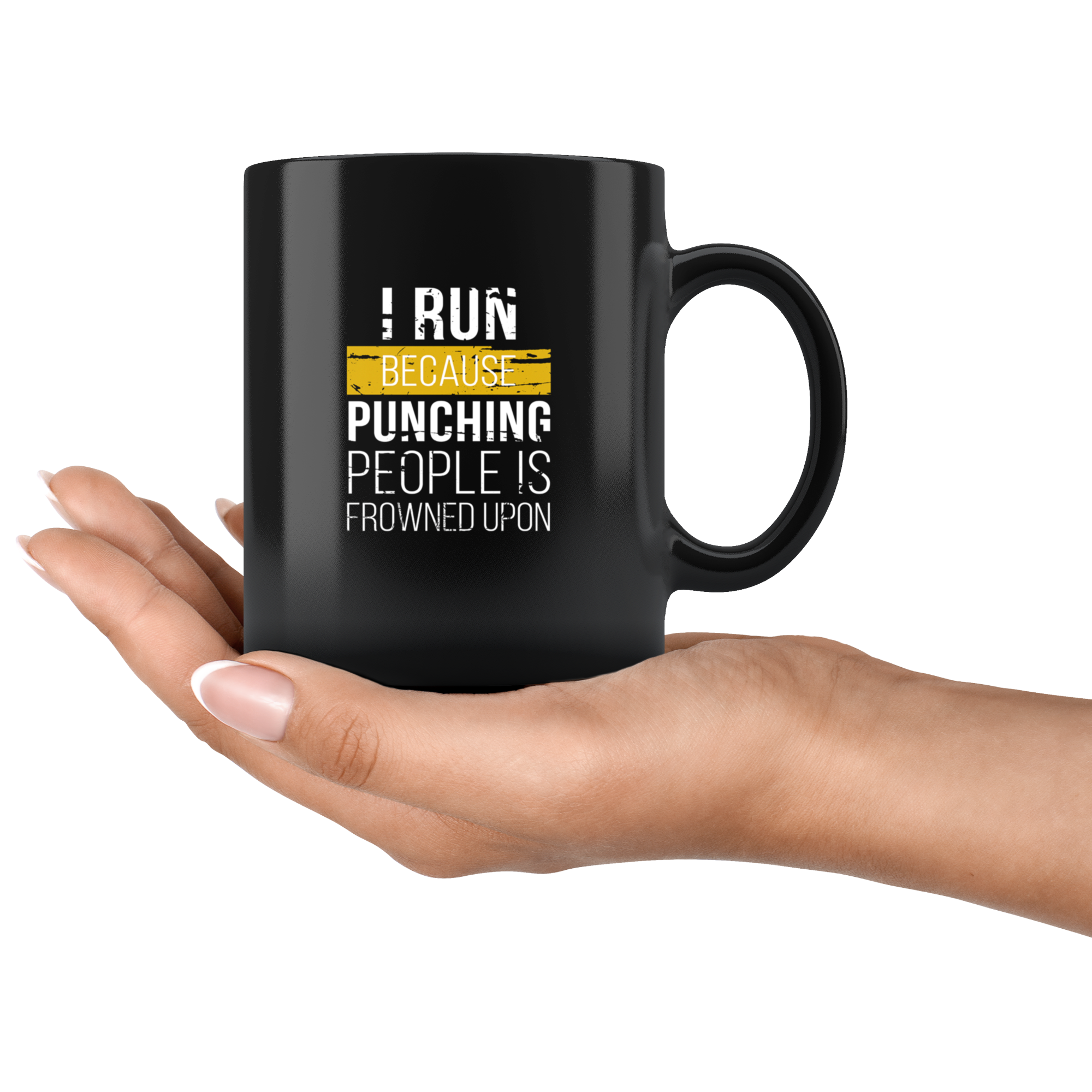 Mug Running Running Gifts - I run because punching people is frowned upon mug - Gifts Runners Running Coffee Mug Black (11oz)