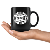 Mug Baseball Gifts - Where my pitches at? - Baseball Mug Baseball Coffee Cup (11oz) Black