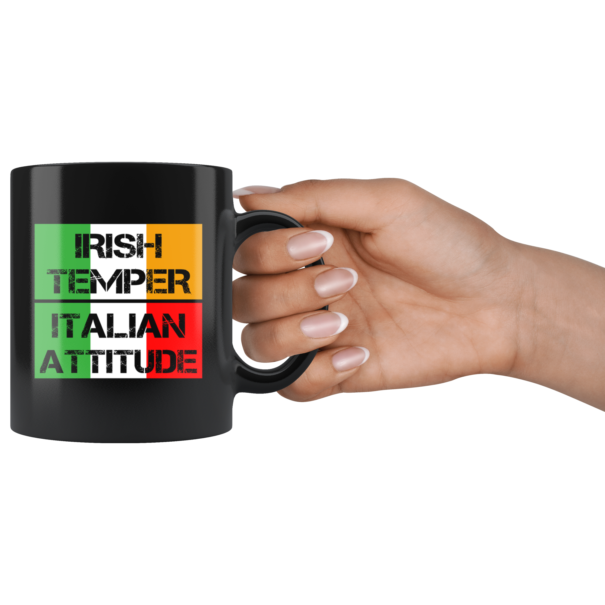 Coffee Mug-Irish temper Italian attitude-Christmas Gift, Birthday Present for Italian, 11oz Black Coffee Mug, Tea Cup