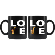 Saxophone LOVE Saxophone Gift, Christmas, Birthday Present for Saxophone enthusiast Black Mug