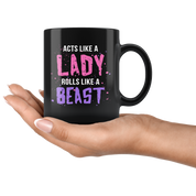 Mug Brazilian Jiu Jitsu BJJ - Acts like a lady rolls like a beast mug - BJJ Coffee Cup BJJ Coffee Mug (11oz) Black