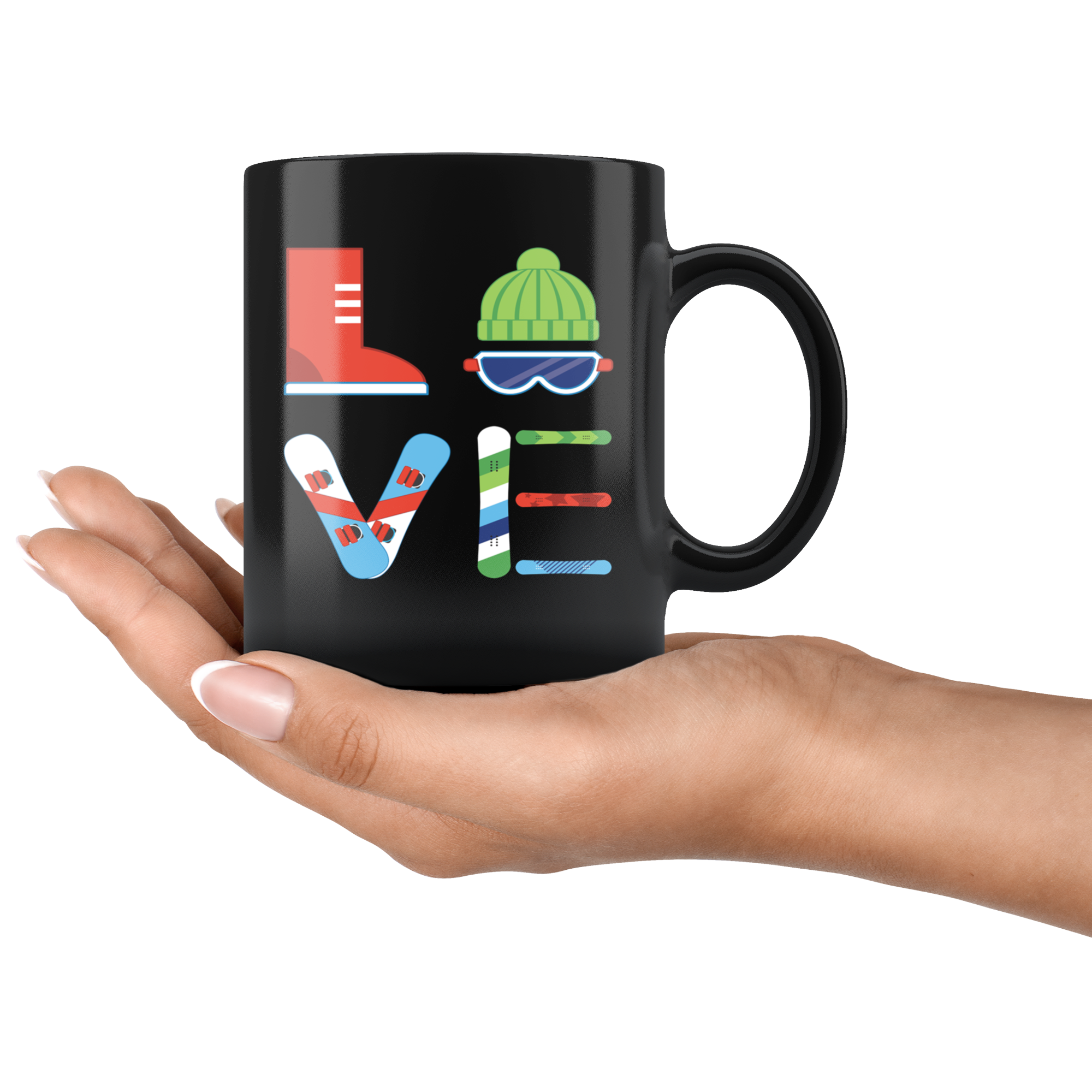 Snowboarding LOVE Snowboarding Gift, Christmas, Birthday Present for Snowboarding enthusiast Black Mug