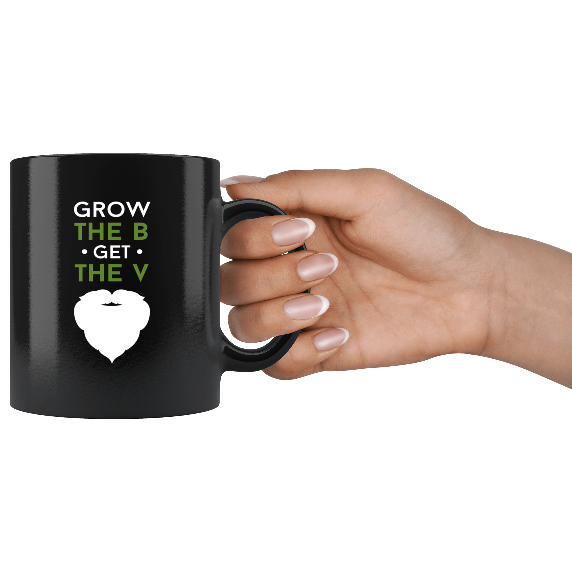 Beard mug beard cup Grow the B get the V mug - beard gifts beard funny gifts beard mugs (11oz) Black