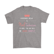 Everyone relax the nail technician is here, the day will be save shortly, Woman's tee, Unisex T-shirt, V-neck, Summer Apparel