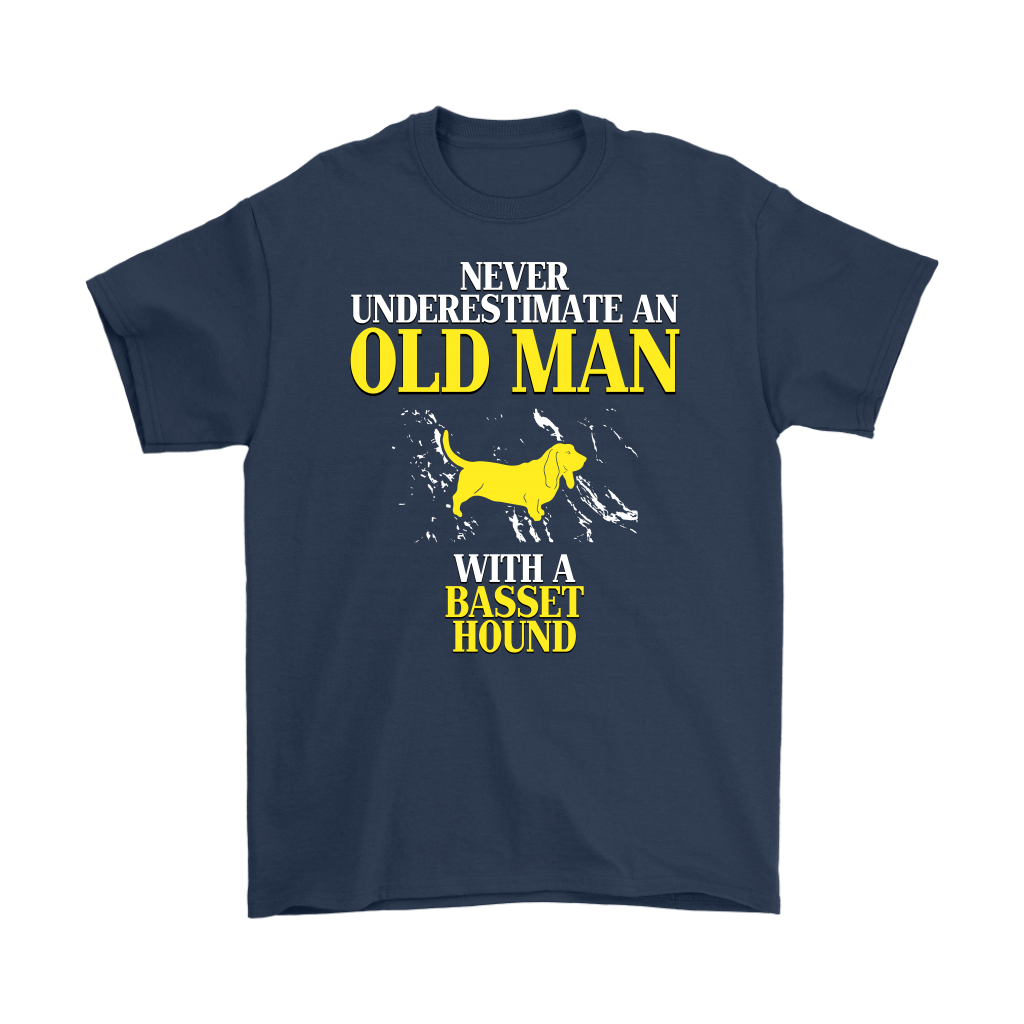 Basset hound Gift, Never underestimate an old man with a Basset hound, Grandpa tee, Unisex T-shirt, Grandfather gift, Grandfather t-shirt