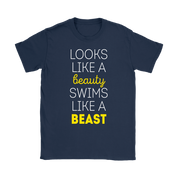Swimming Looks like a beauty, swims like a beast Gift, Woman's tee, Unisex T-shirt, V-neck, Summer Apparel