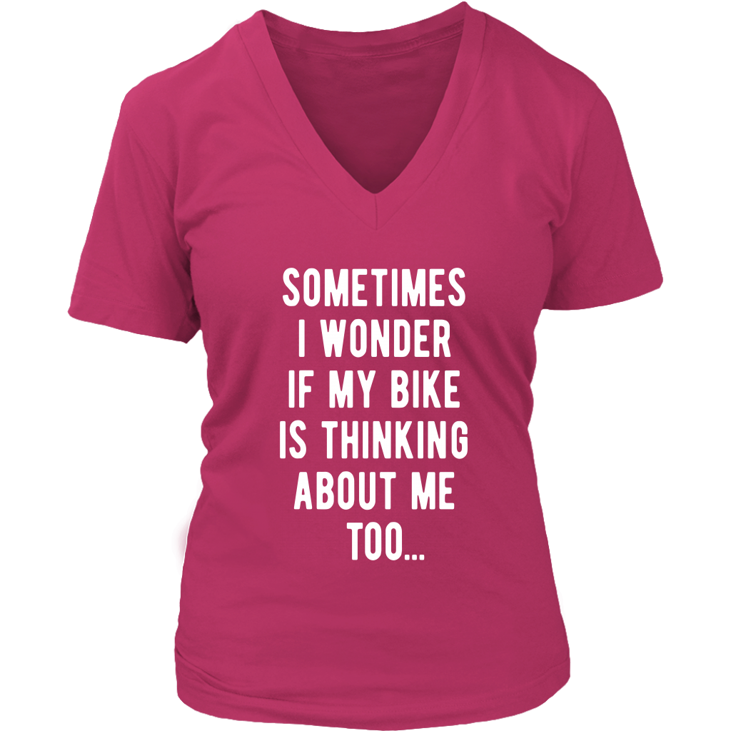 Cycling Sometimes I wonder if my bike is thinking about me too Gift, V-neck, Summer Apparel