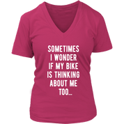 Cycling Sometimes I wonder if my bike is thinking about me too Gift, V-neck, Summer Apparel