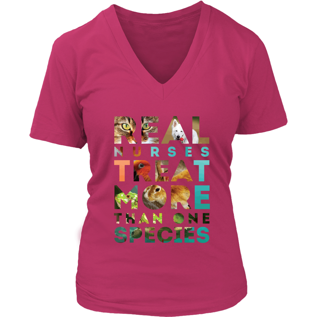 Vet Nurse Real nurses treat more than one species Gift, Woman's tee, Unisex T-shirt, V-neck, Summer Apparel