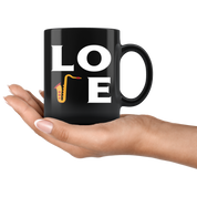 Saxophone LOVE Saxophone Gift, Christmas, Birthday Present for Saxophone enthusiast Black Mug