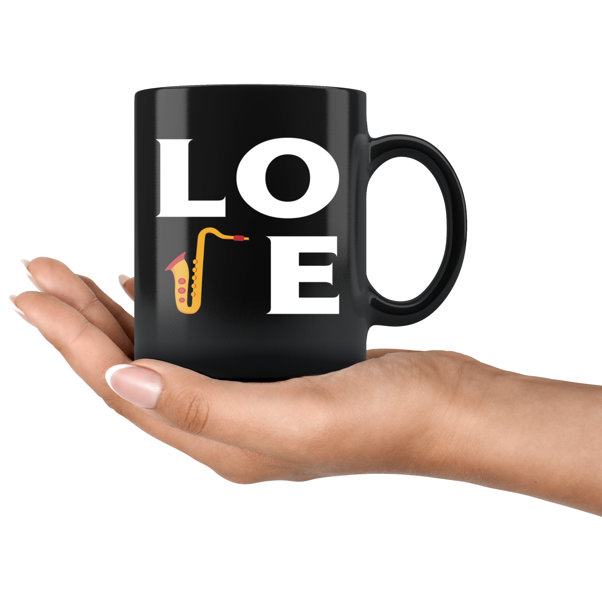 Saxophone LOVE Saxophone Gift, Christmas, Birthday Present for Saxophone enthusiast Black Mug