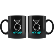 Bicycle DNA Gift, Christmas, Birthday Present, Cycling Black Mug