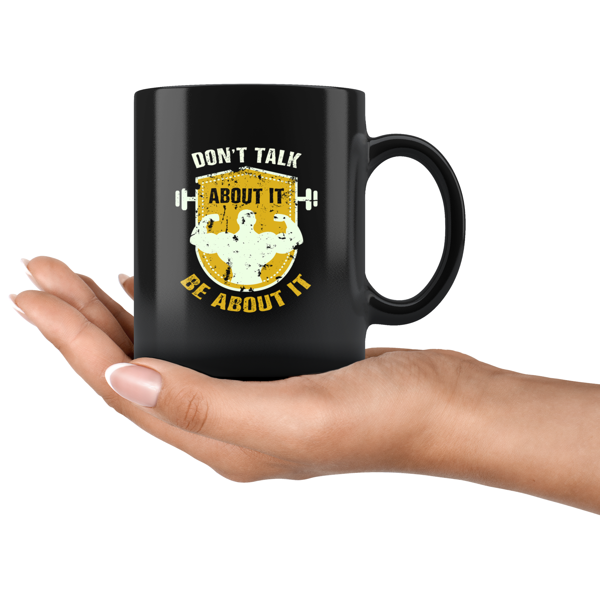 Fitness mugs fitness coffee mug - Don't talk about it be about it- fitness cups fitness cup fitness gifts (11oz) Black