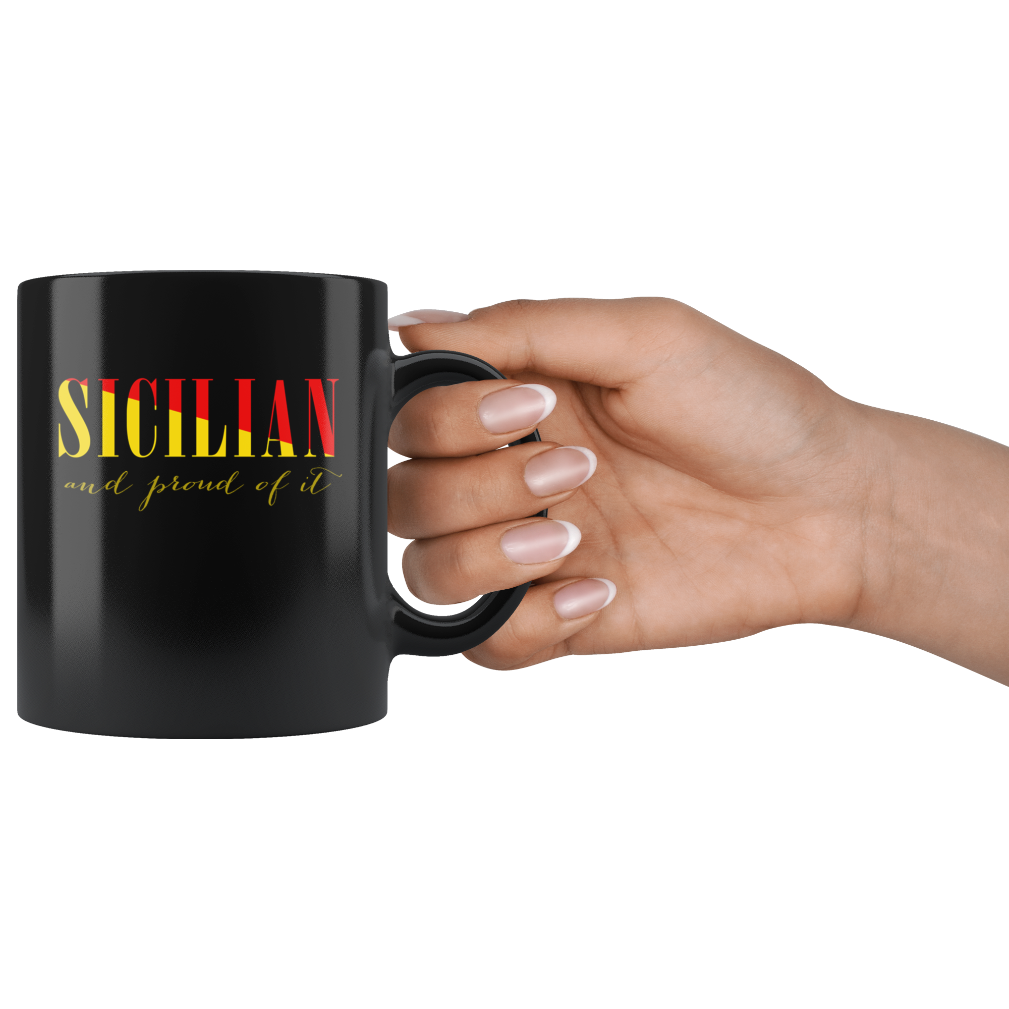 Mug Italian-American, Italian Heritage Sicilian and proud of it mug - Italian Mugs Italian Coffee Mugs (11oz) Black