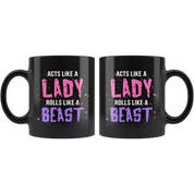 Mug Brazilian Jiu Jitsu BJJ - Acts like a lady rolls like a beast mug - BJJ Coffee Cup BJJ Coffee Mug (11oz) Black