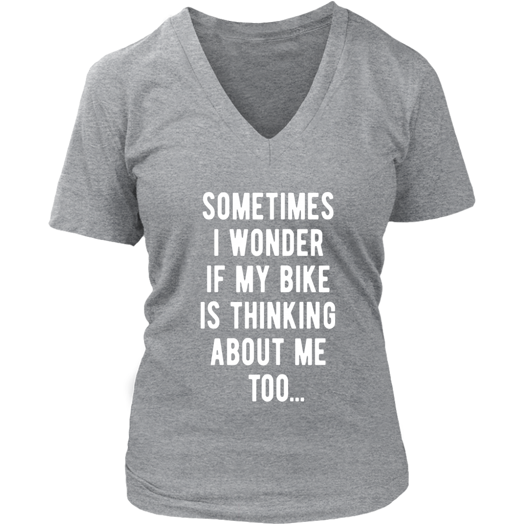 Cycling Sometimes I wonder if my bike is thinking about me too Gift, V-neck, Summer Apparel