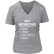 Golf Golf instructions: 1.Swing 2. Swear 3. Look for ball 4.Repeat Gift, Woman's tee, Unisex T-shirt, V-neck, Summer Apparel