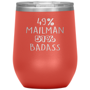 Mailman Gift, 49% Mailman, Badass, 12oz Tumbler, Travel mug, Coffee Tumbler, Present for Mailman Colleague