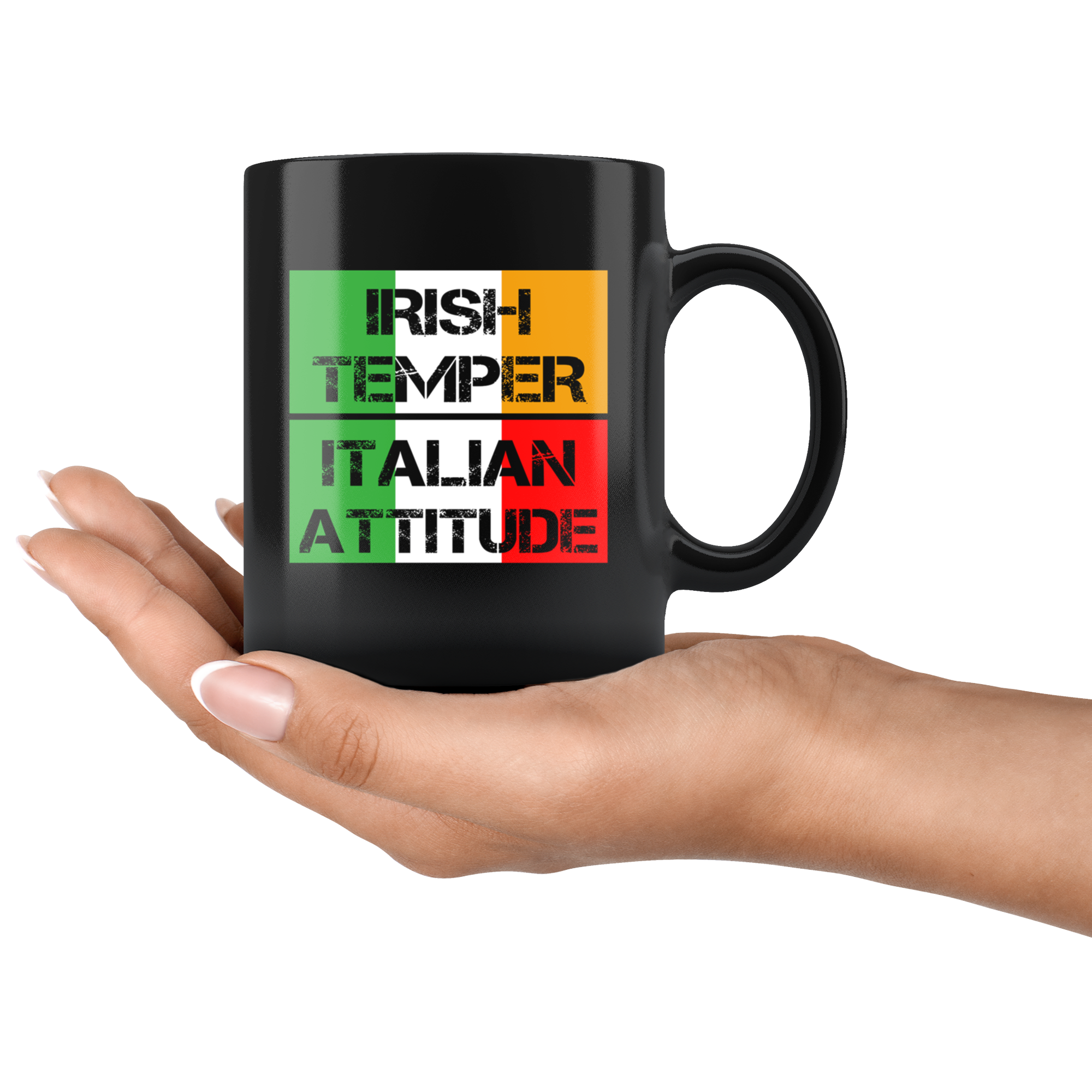 Coffee Mug-Irish temper Italian attitude-Christmas Gift, Birthday Present for Italian, 11oz Black Coffee Mug, Tea Cup