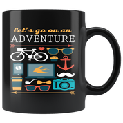 Traveler Coffee Mug Gift - Lets go on an adventure 11oz Black Traveler gift