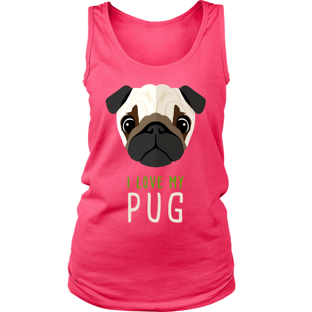 Pug Lover I love my Pug Gift, Birthday Present, Racerback, Tank Top, Summer Apparel