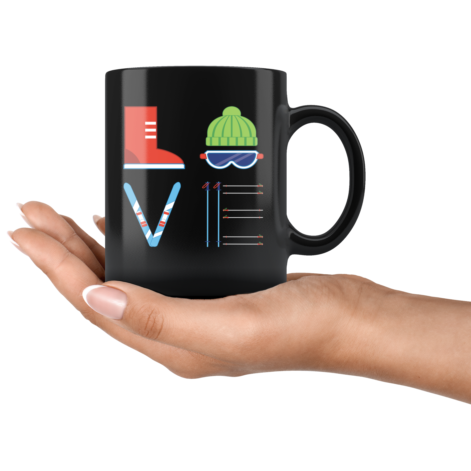 Skiing LOVE Skiing Gift, Christmas, Birthday Present for Skiing enthusiast Black Mug